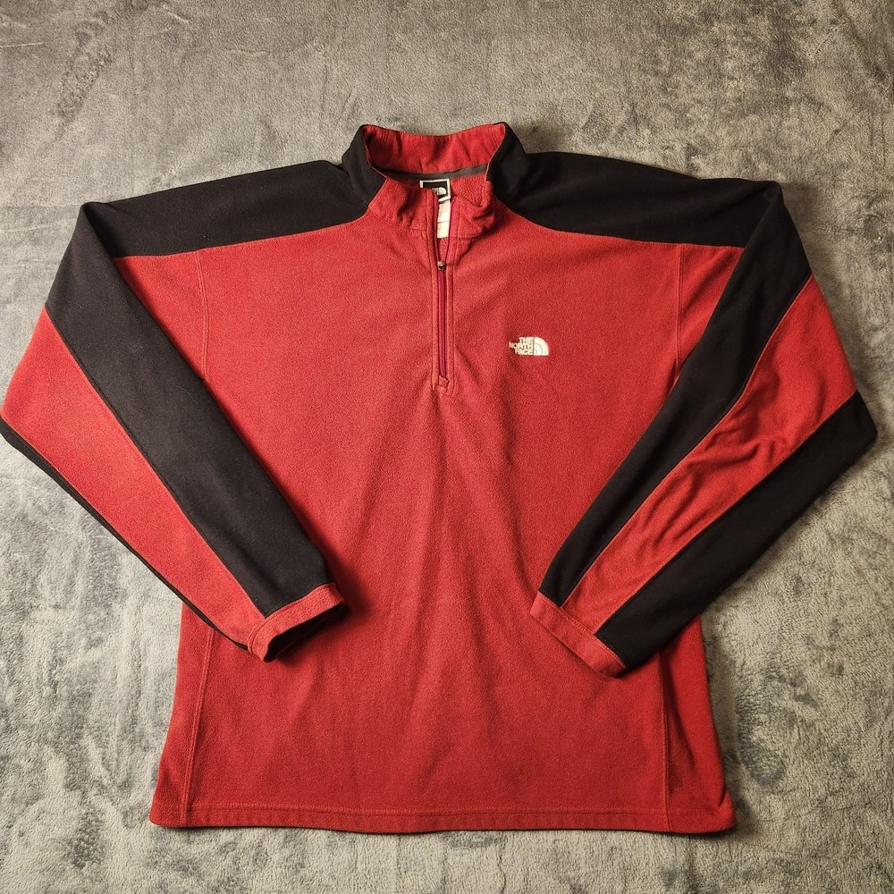 The North Face TKA 100 Fleece Pullover Mens M Red Black 1/4 Zip Sweater Jacket